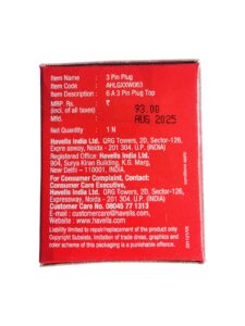 Havells 6A 3 Pin Plug Top