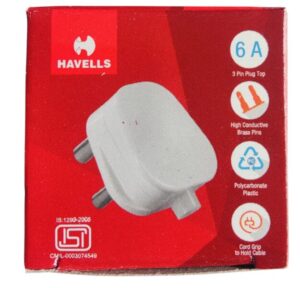 Havells 6A 3 Pin Plug Top (Polycarbonate, White)